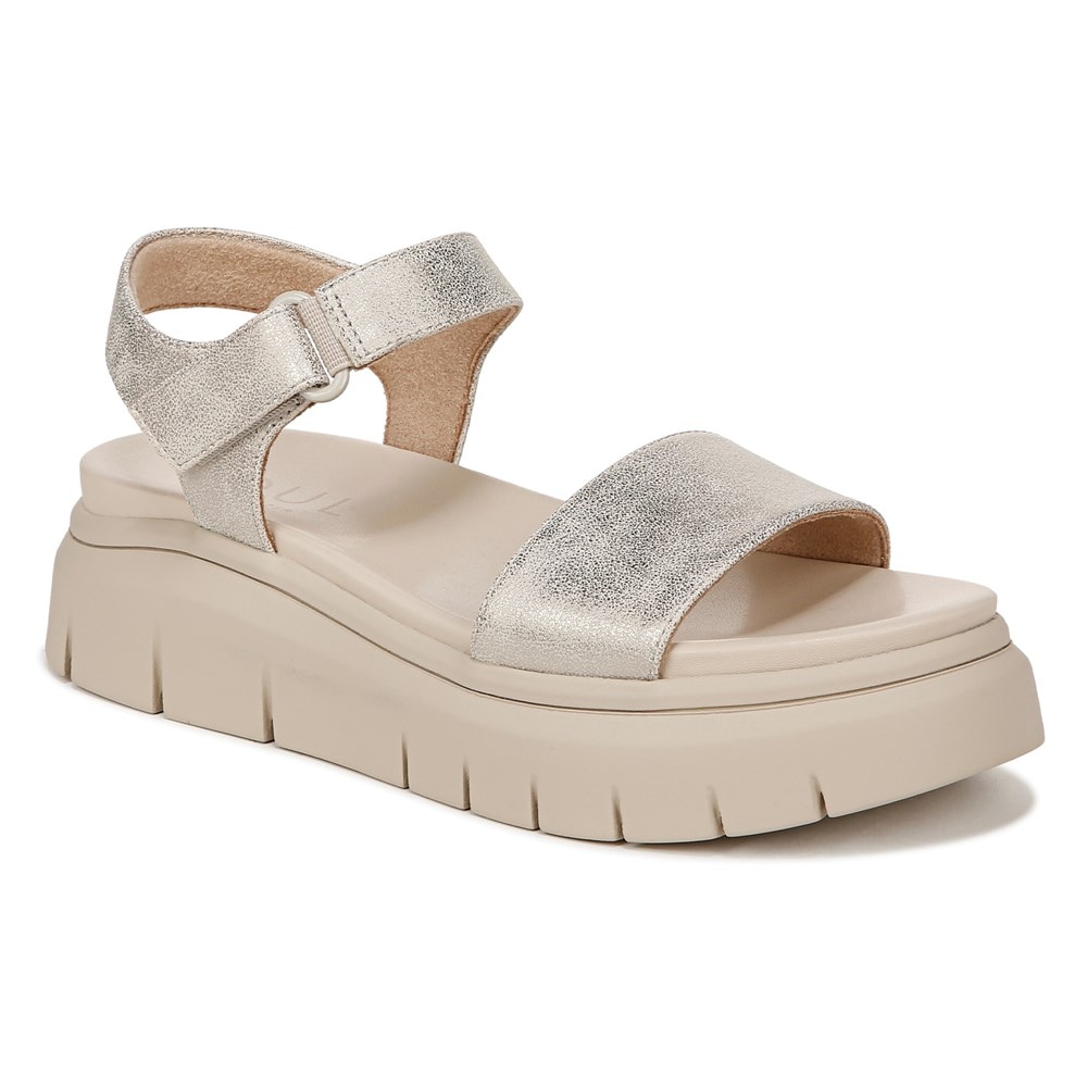 Naturalizer SOUL Poppi Wedge Sandal - Light Gold Faux Leather Naturalizer SOUL Poppi Wedge Sandal - Light Gold Faux Leather