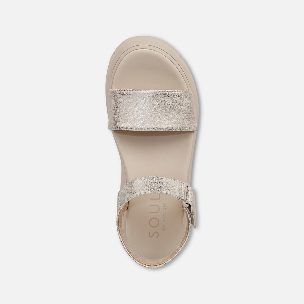 Naturalizer SOUL Poppi Wedge Sandal - Light Gold Faux Leather Naturalizer SOUL Poppi Wedge Sandal - Light Gold Faux Leather