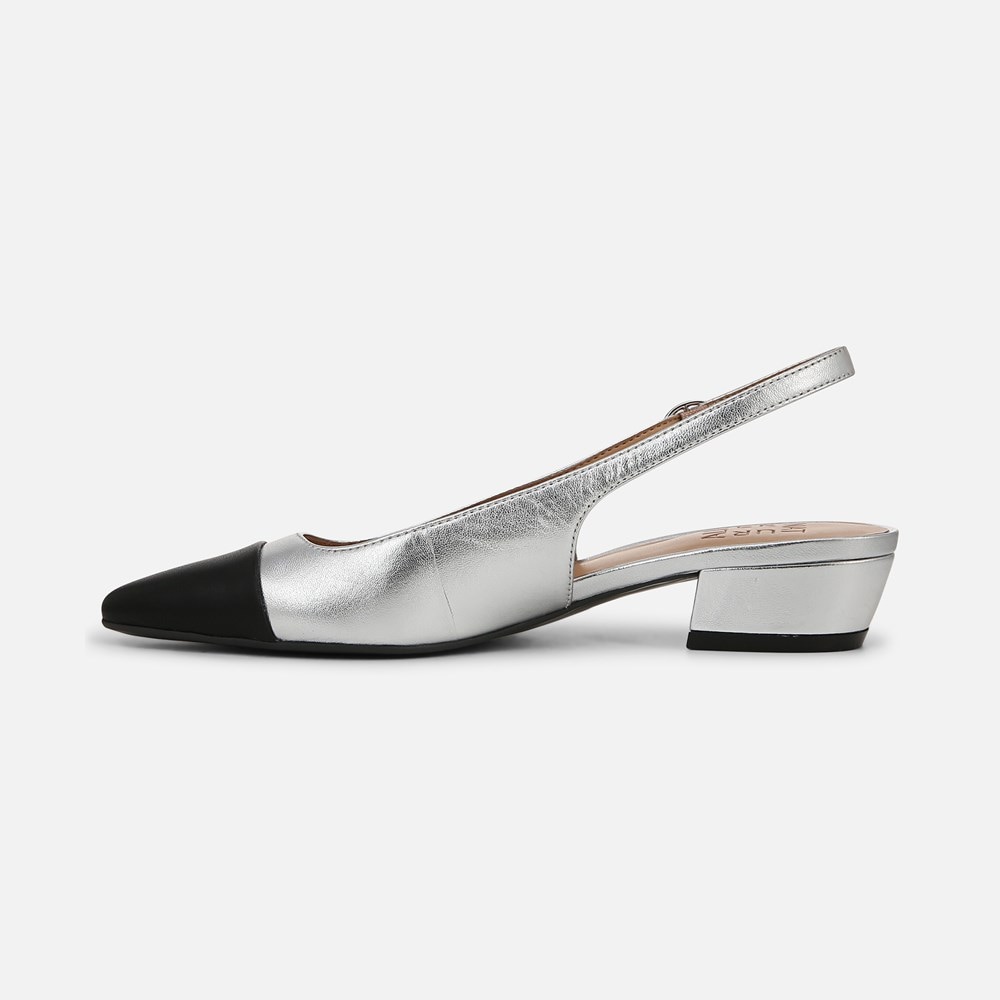 Naturalizer Banks Slingback - Silver / Black Leather