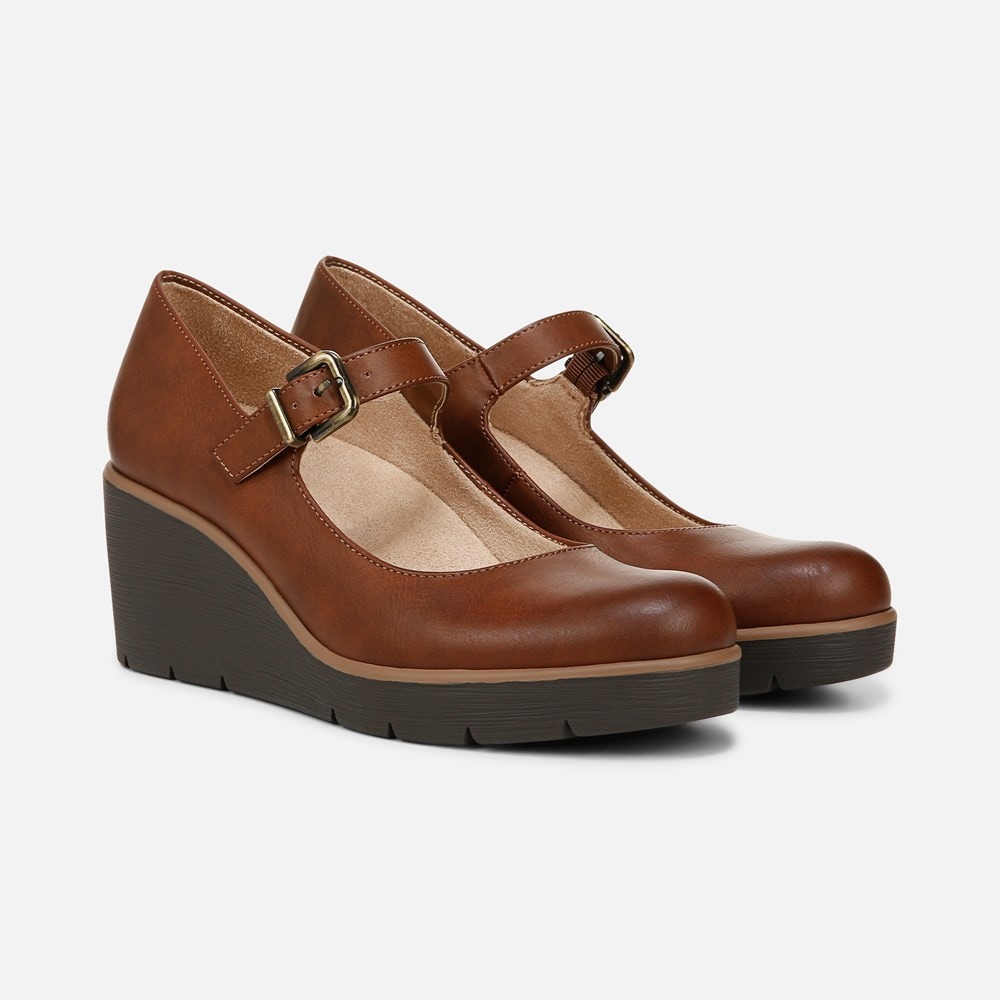 Naturalizer SOUL Adore Mary Jane Wedge - Toffee Brown Faux Leather Naturalizer SOUL Adore Mary Jane Wedge - Toffee Brown Faux Leather
