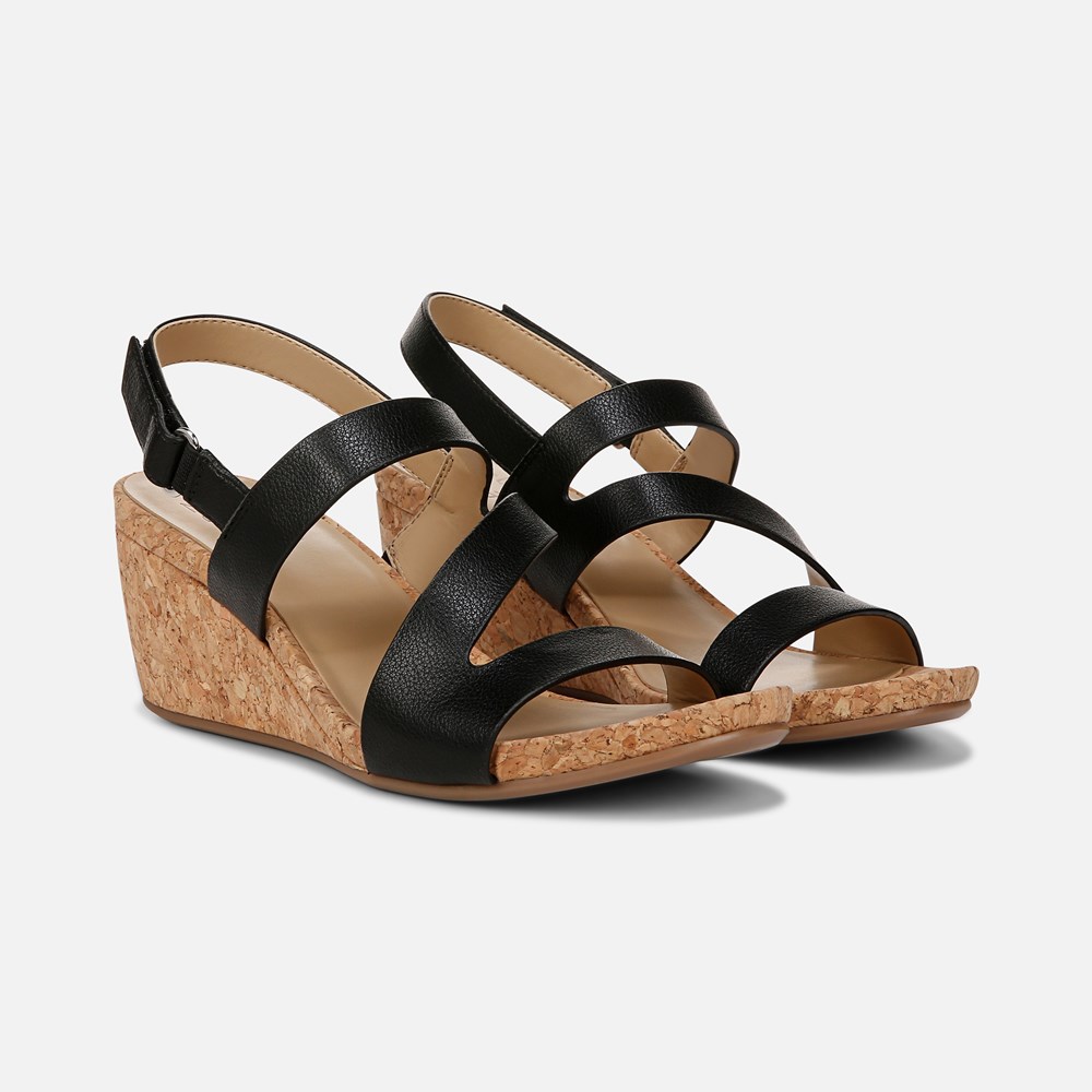 Naturalizer Adria Wedge Sandal - Black Faux Leather