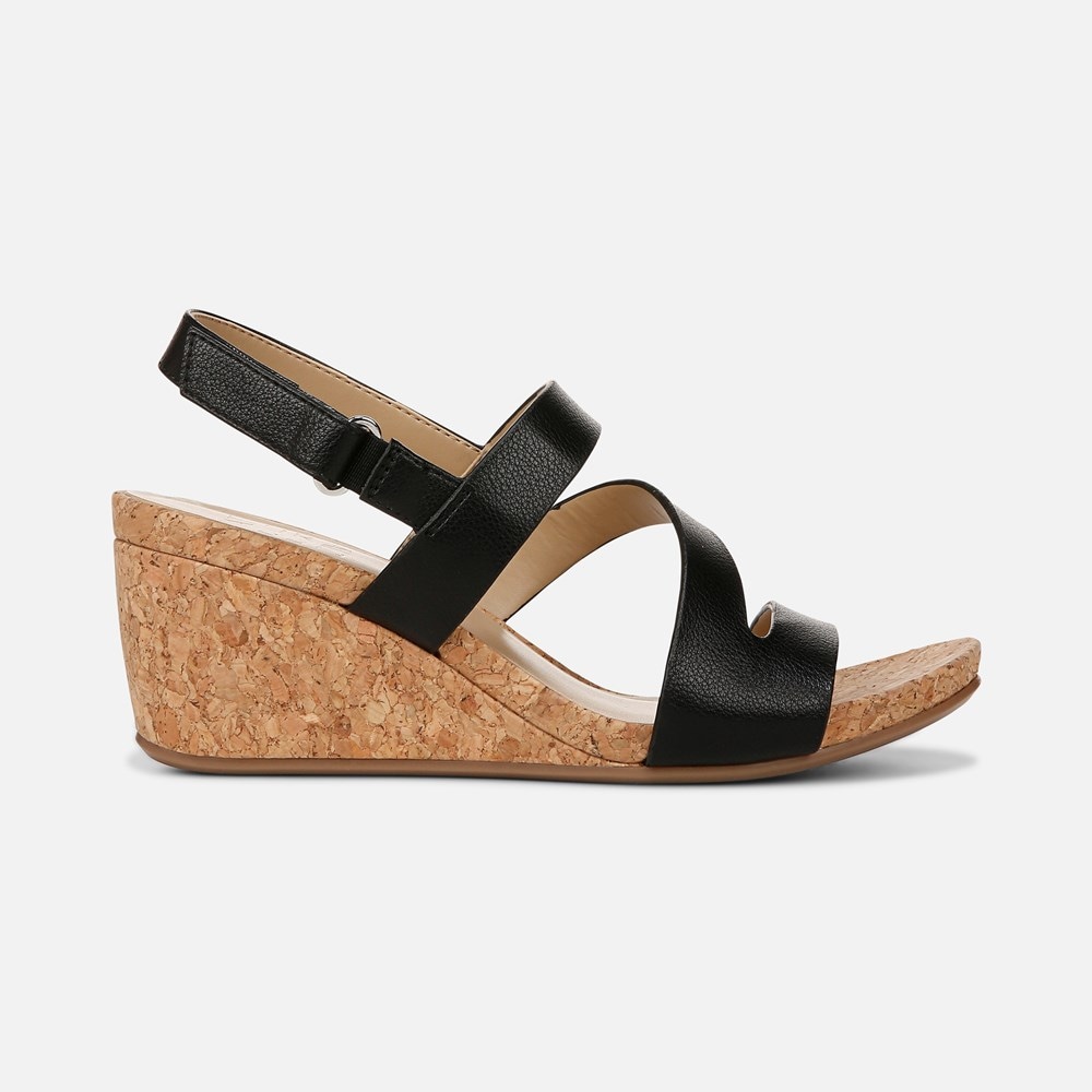 Naturalizer Adria Wedge Sandal - Black Faux Leather Naturalizer Adria Wedge Sandal - Black Faux Leather