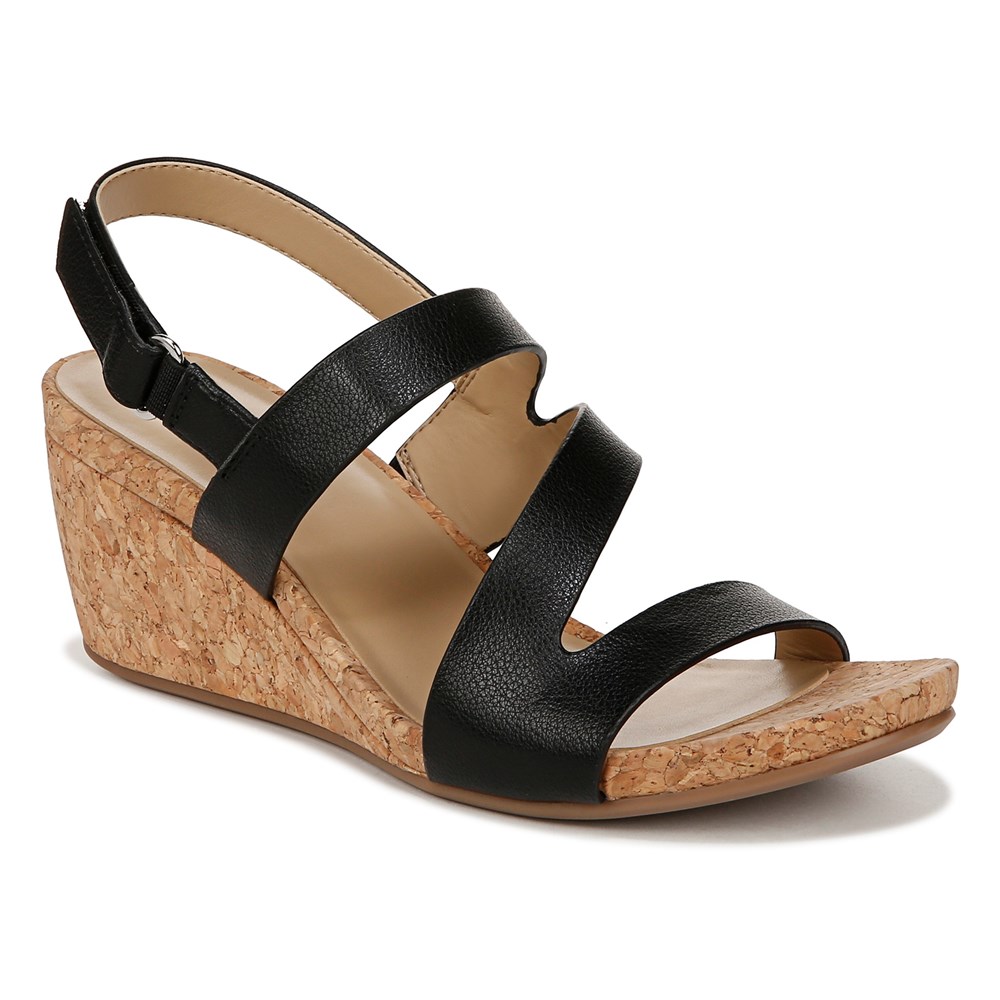 Naturalizer Adria Wedge Sandal - Black Faux Leather Naturalizer Adria Wedge Sandal - Black Faux Leather