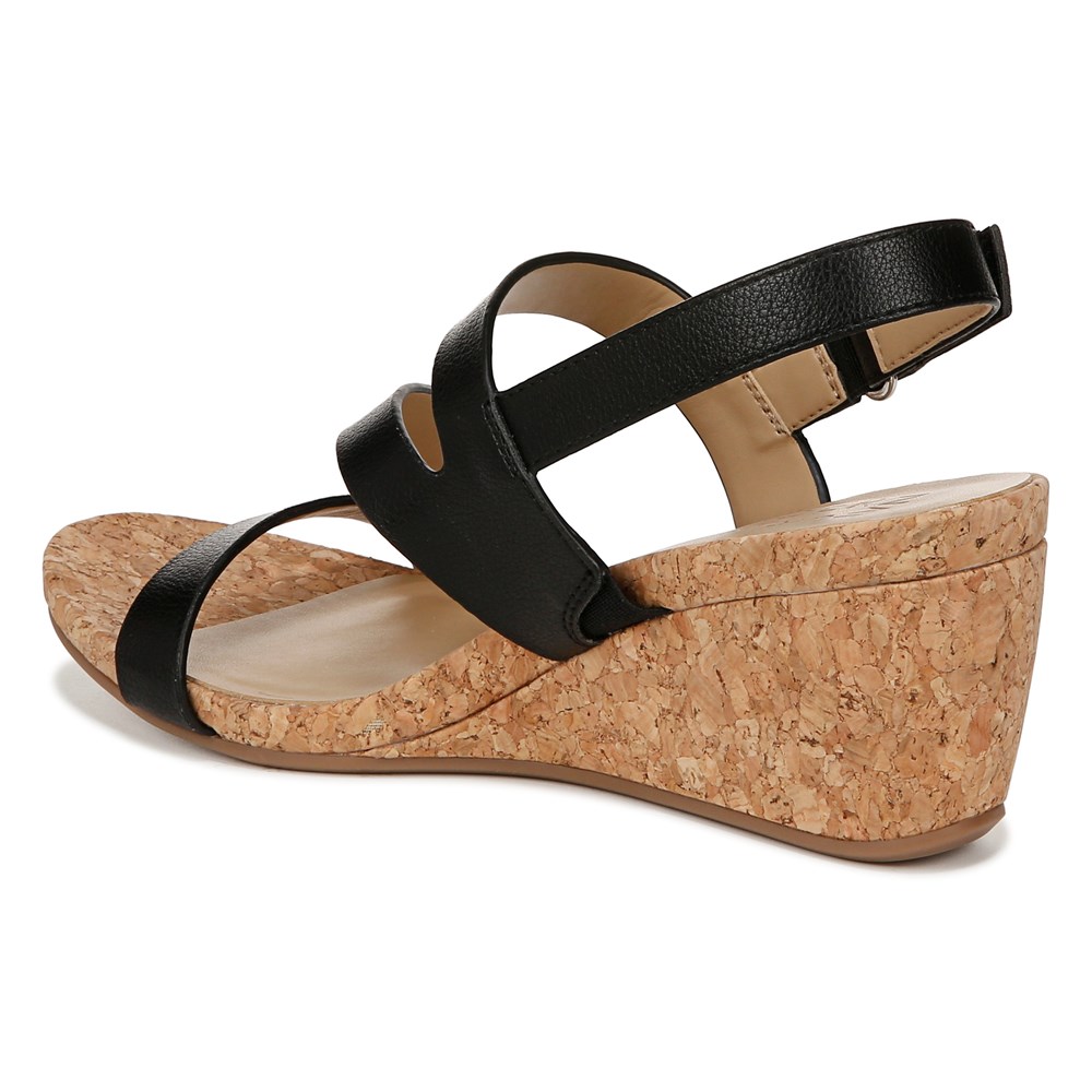 Naturalizer Adria Wedge Sandal - Black Faux Leather Naturalizer Adria Wedge Sandal - Black Faux Leather