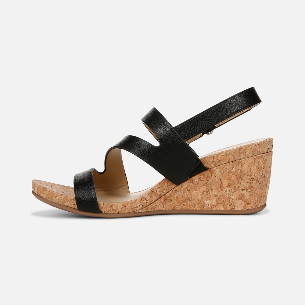 Naturalizer Adria Wedge Sandal - Black Faux Leather Naturalizer Adria Wedge Sandal - Black Faux Leather