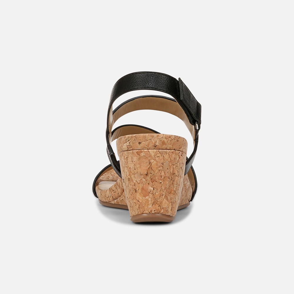 Naturalizer Adria Wedge Sandal - Black Faux Leather Naturalizer Adria Wedge Sandal - Black Faux Leather