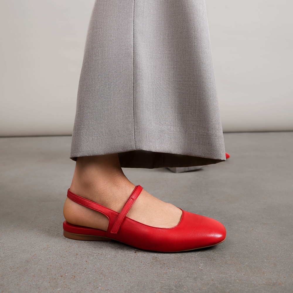 Naturalizer Connie Mary Jane Slingback Flat - Crantini Red Leather Naturalizer Connie Mary Jane Slingback Flat - Crantini Red Leather
