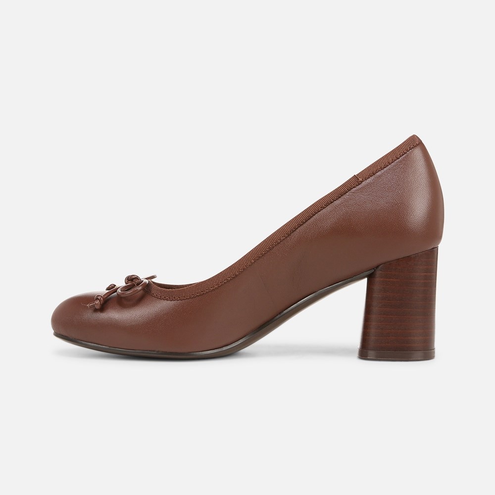 Naturalizer Sienna Block Heel Pump - Cappuccino Brown Leather