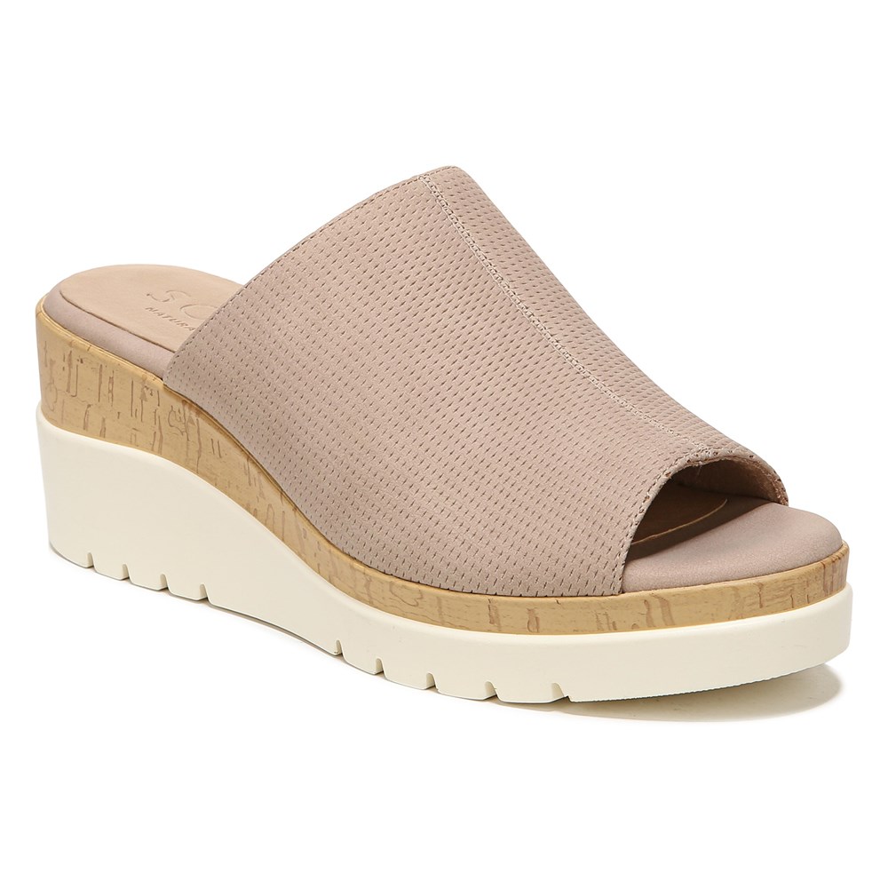 Naturalizer Soul Goodtimes Mule Wedge Sandal - Light Taupe Synthetic
