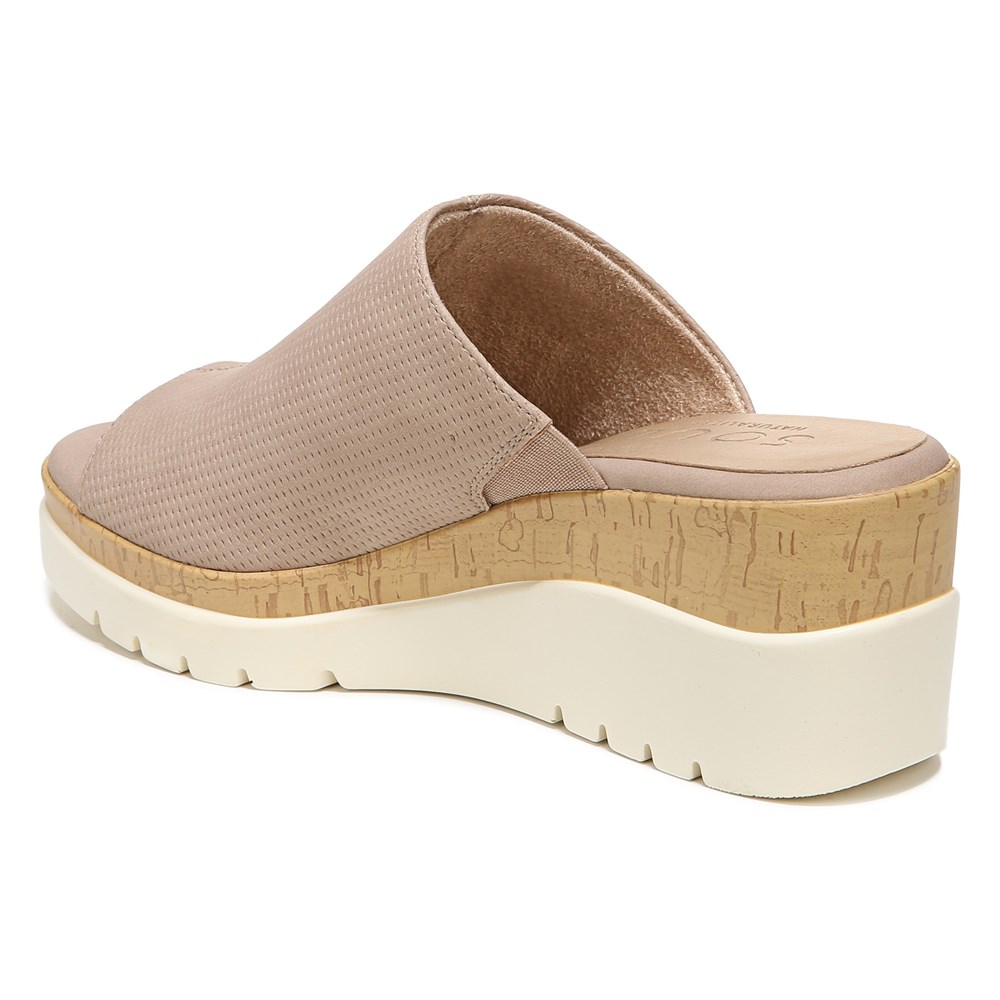 Naturalizer Soul Goodtimes Mule Wedge Sandal - Light Taupe Synthetic