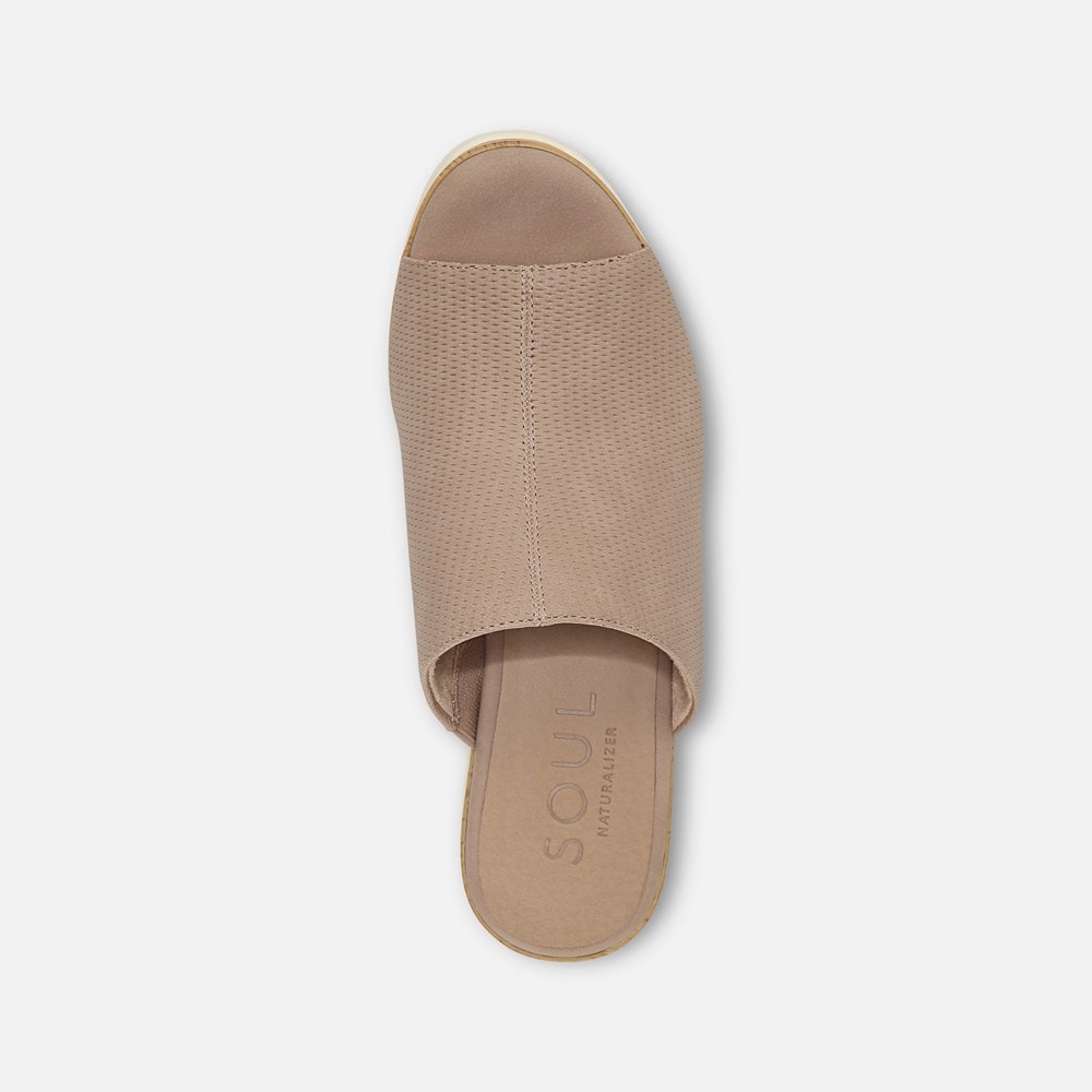 Naturalizer Soul Goodtimes Mule Wedge Sandal - Light Taupe Synthetic
