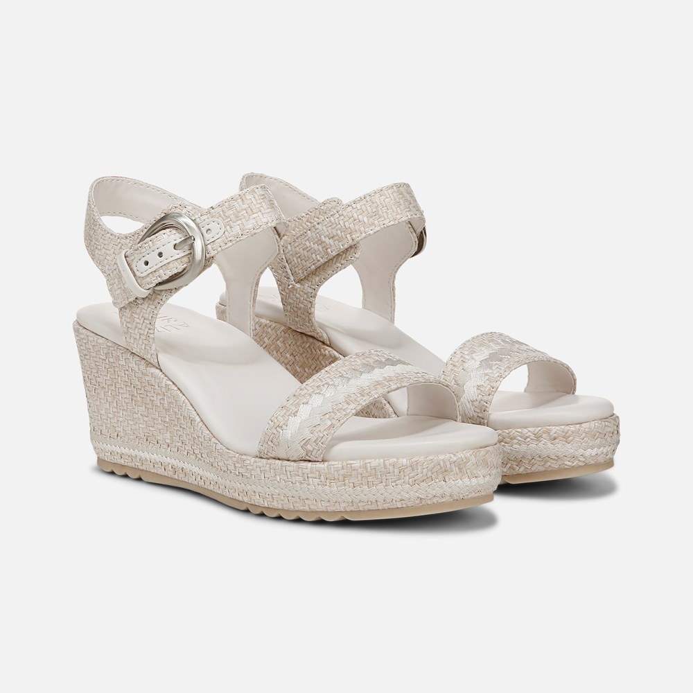 Naturalizer Stella Wedge Sandal - Eggshell Beige Raffia