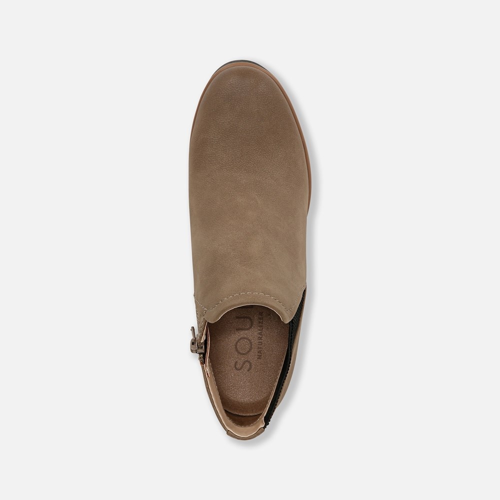 Naturalizer SOUL Affirm Weather Resistant Ankle Booties - Taupe Faux Leather Naturalizer SOUL Affirm Weather Resistant Ankle Booties - Taupe Faux Leather