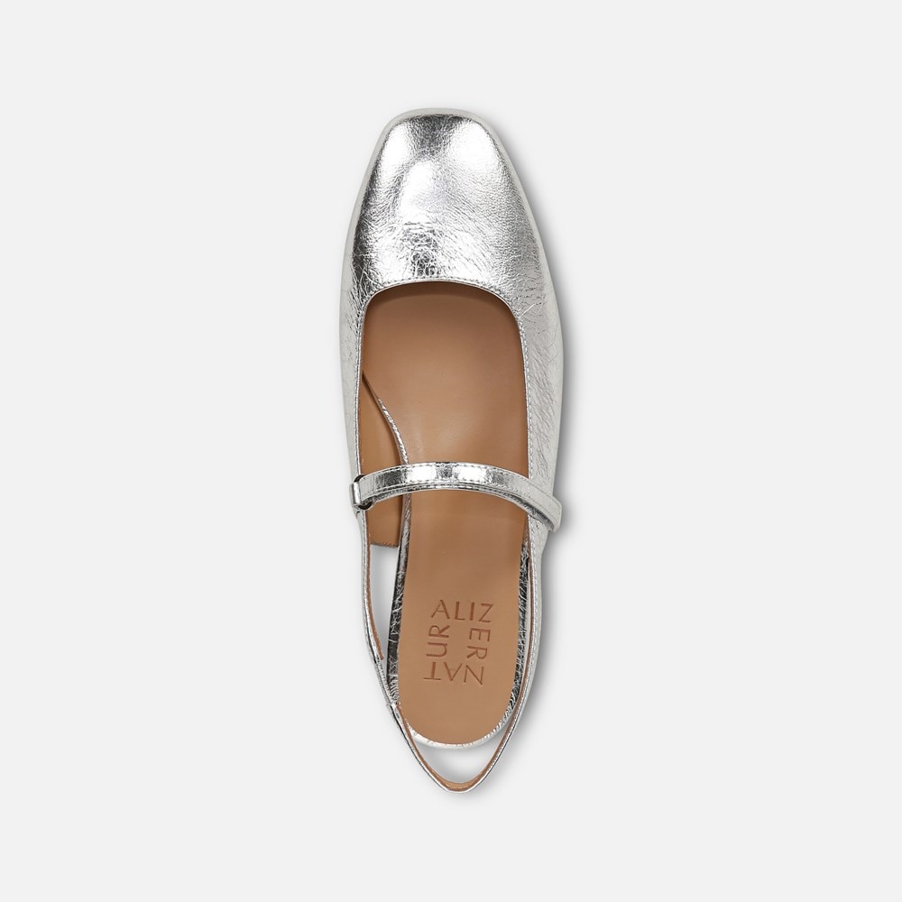 Naturalizer Connie Mary Jane Slingback Flat - Silver Leather Naturalizer Connie Mary Jane Slingback Flat - Silver Leather