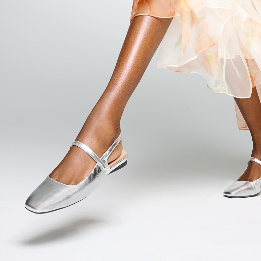Naturalizer Connie Mary Jane Slingback Flat - Silver Leather Naturalizer Connie Mary Jane Slingback Flat - Silver Leather