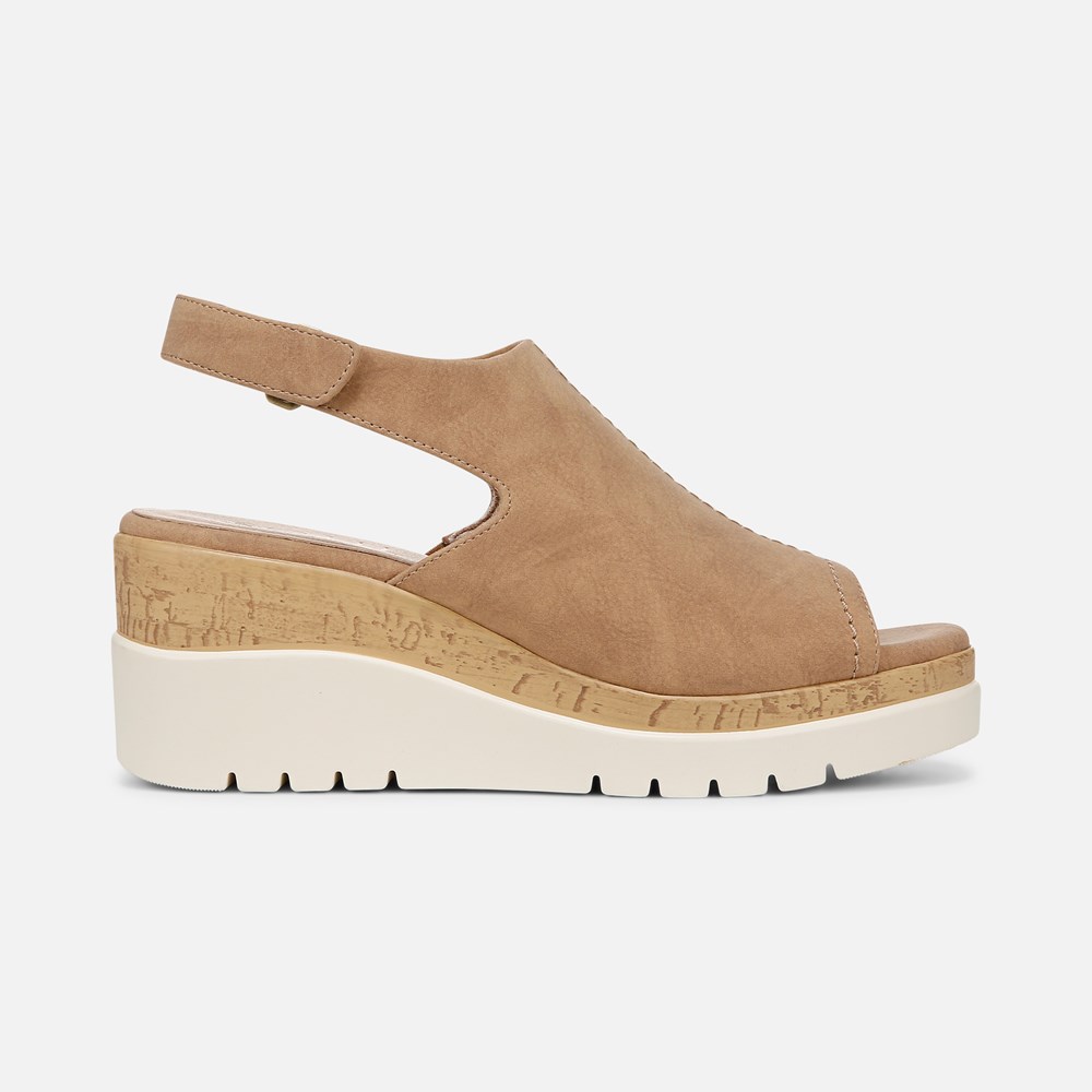 Naturalizer SOUL Giselle Wedge Sandal - Birchwood Brown Faux Nubuck