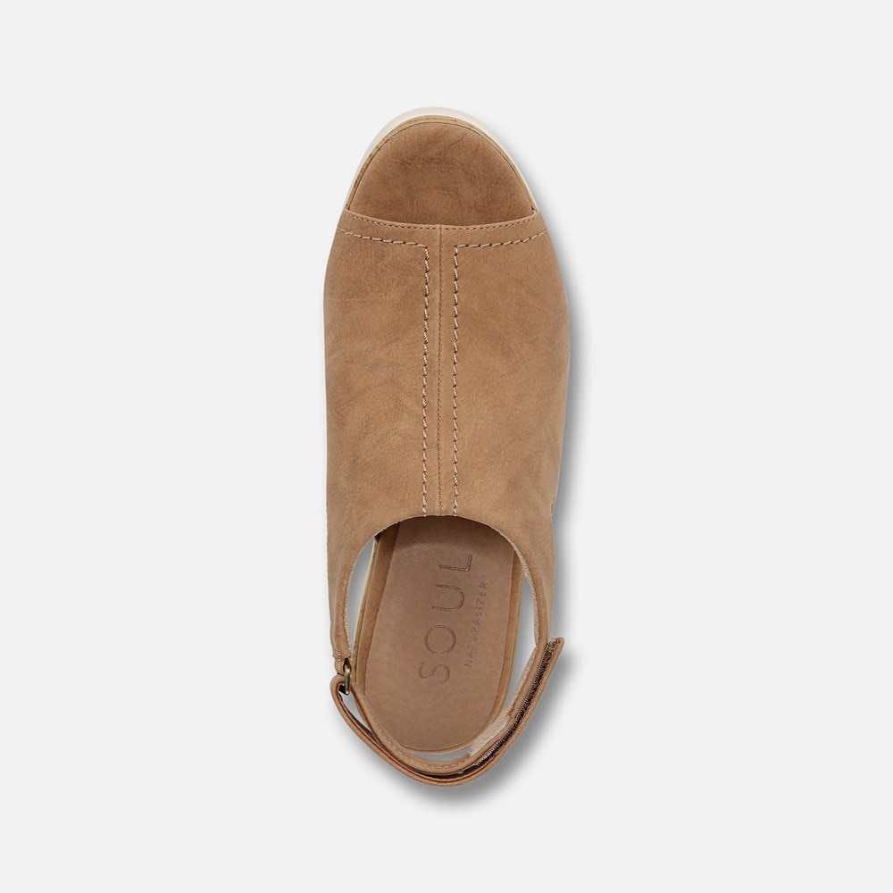 Naturalizer SOUL Giselle Wedge Sandal - Birchwood Brown Faux Nubuck