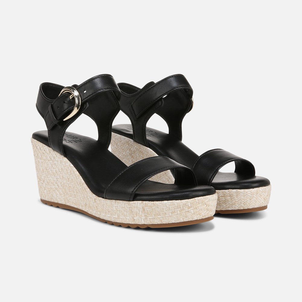 Naturalizer Stella Wedge Sandal - Black Leather