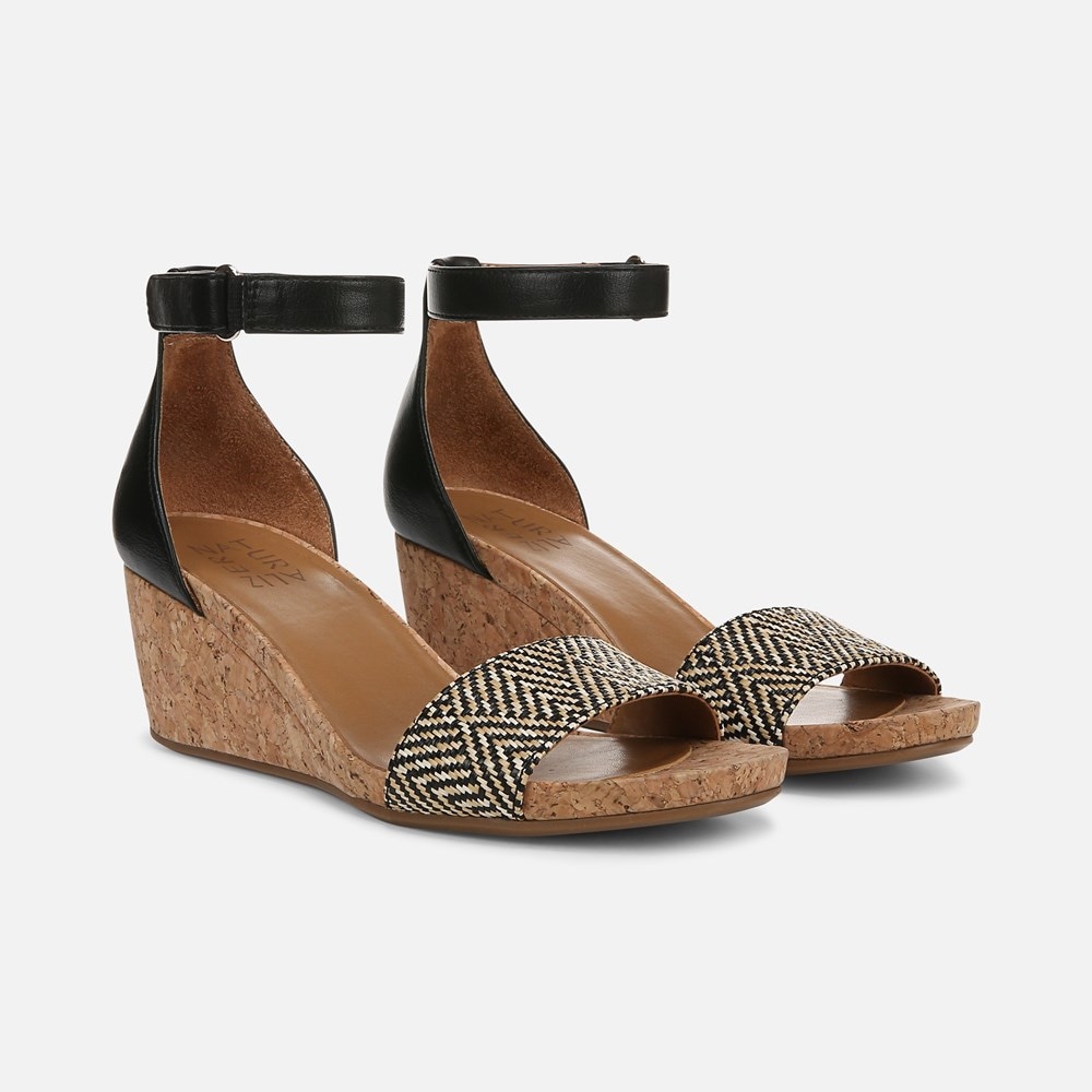 Naturalizer Areda Wedge Sandal - Black Basket Weave Faux Leather