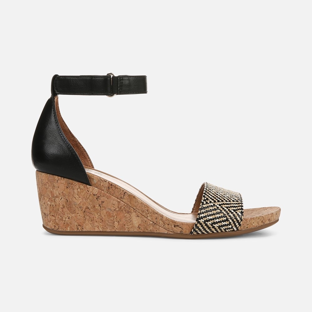 Naturalizer Areda Wedge Sandal - Black Basket Weave Faux Leather Naturalizer Areda Wedge Sandal - Black Basket Weave Faux Leather
