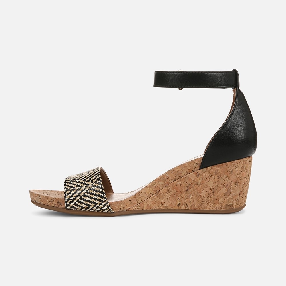 Naturalizer Areda Wedge Sandal - Black Basket Weave Faux Leather Naturalizer Areda Wedge Sandal - Black Basket Weave Faux Leather