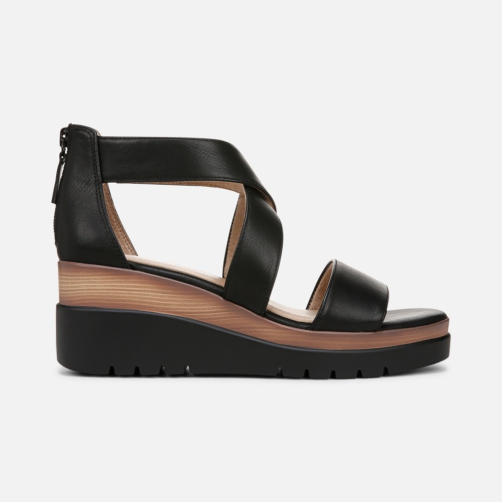 Naturalizer Soul Goodtimes Wedge Sandal - Black Faux Leather Naturalizer Soul Goodtimes Wedge Sandal - Black Faux Leather