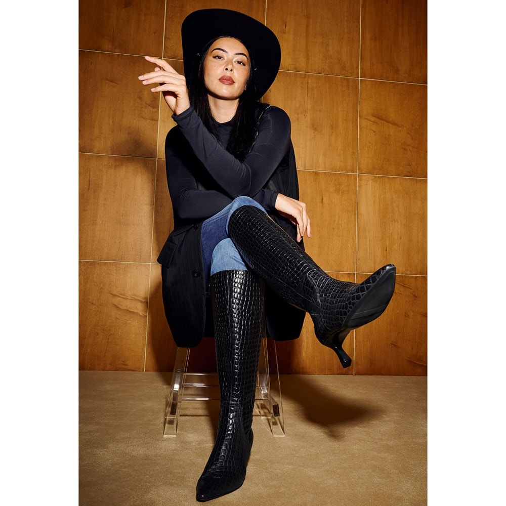 Naturalizer Deesha Knee High Boot - Black Croco Leather Naturalizer Deesha Knee High Boot - Black Croco Leather