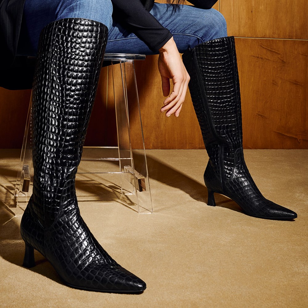 Naturalizer Deesha Knee High Boot - Black Croco Leather Naturalizer Deesha Knee High Boot - Black Croco Leather