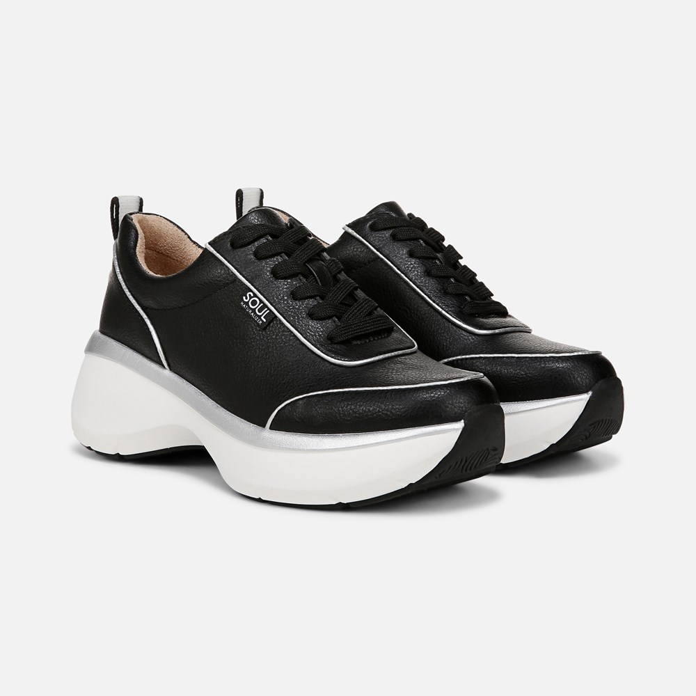 Naturalizer SOUL Roquel Lace Up Sneaker - Black Faux Leather