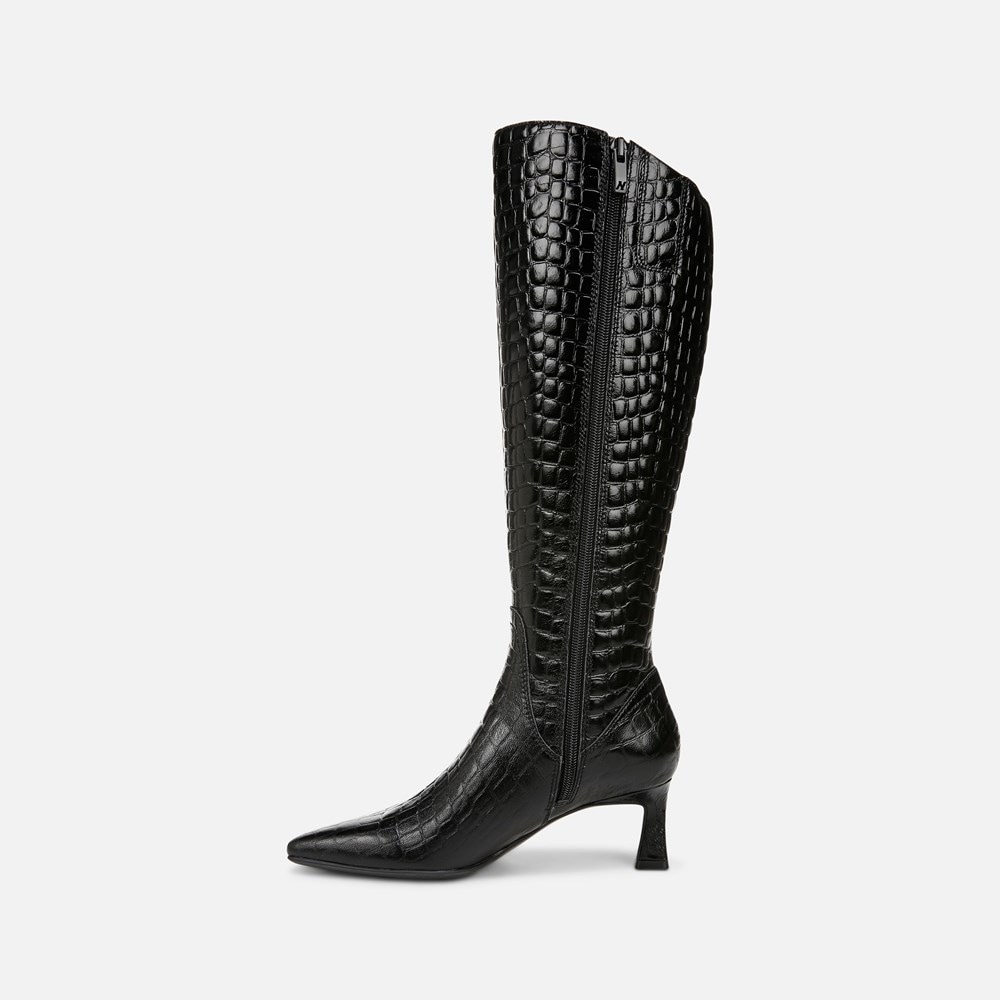 Naturalizer Deesha Wide Calf Knee High Boot - Black Croco Leather Naturalizer Deesha Wide Calf Knee High Boot - Black Croco Leather