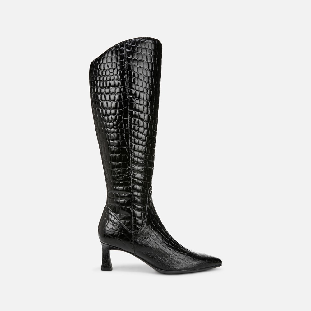 Naturalizer Deesha Extra Wide Calf Knee High Boot - Black Croco Leather Naturalizer Deesha Extra Wide Calf Knee High Boot - Black Croco Leather
