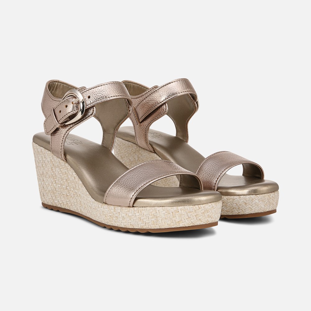 Naturalizer Stella Wedge Sandal - Warm Silver Leather Naturalizer Stella Wedge Sandal - Warm Silver Leather
