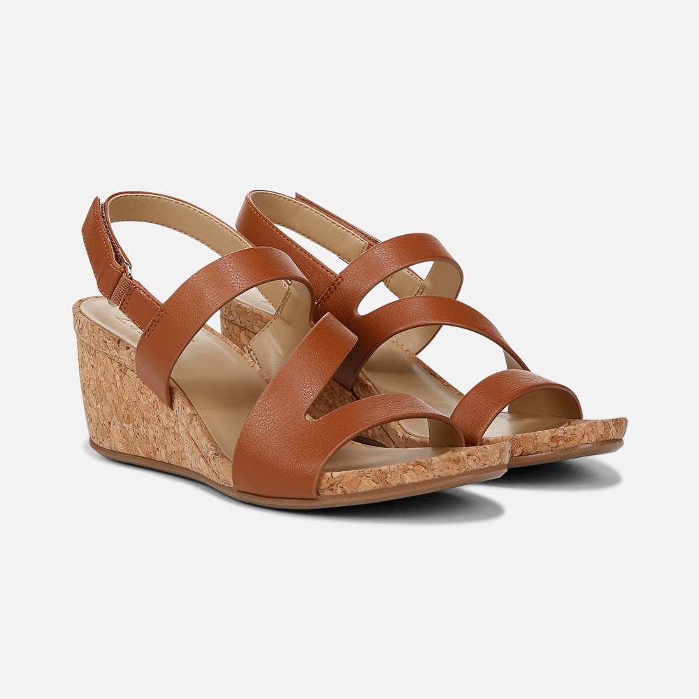 Naturalizer Adria Wedge Sandal - Toffee Brown Faux Leather Naturalizer Adria Wedge Sandal - Toffee Brown Faux Leather