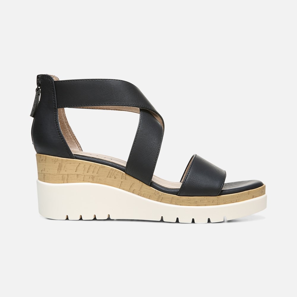 Naturalizer Soul Goodtimes Wedge Sandal - Black Synthetic Naturalizer Soul Goodtimes Wedge Sandal - Black Synthetic