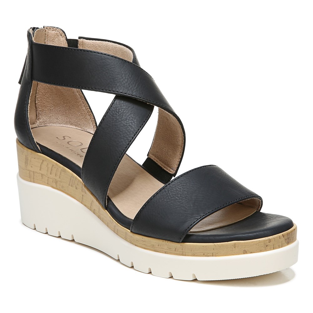 Naturalizer Soul Goodtimes Wedge Sandal - Black Synthetic Naturalizer Soul Goodtimes Wedge Sandal - Black Synthetic