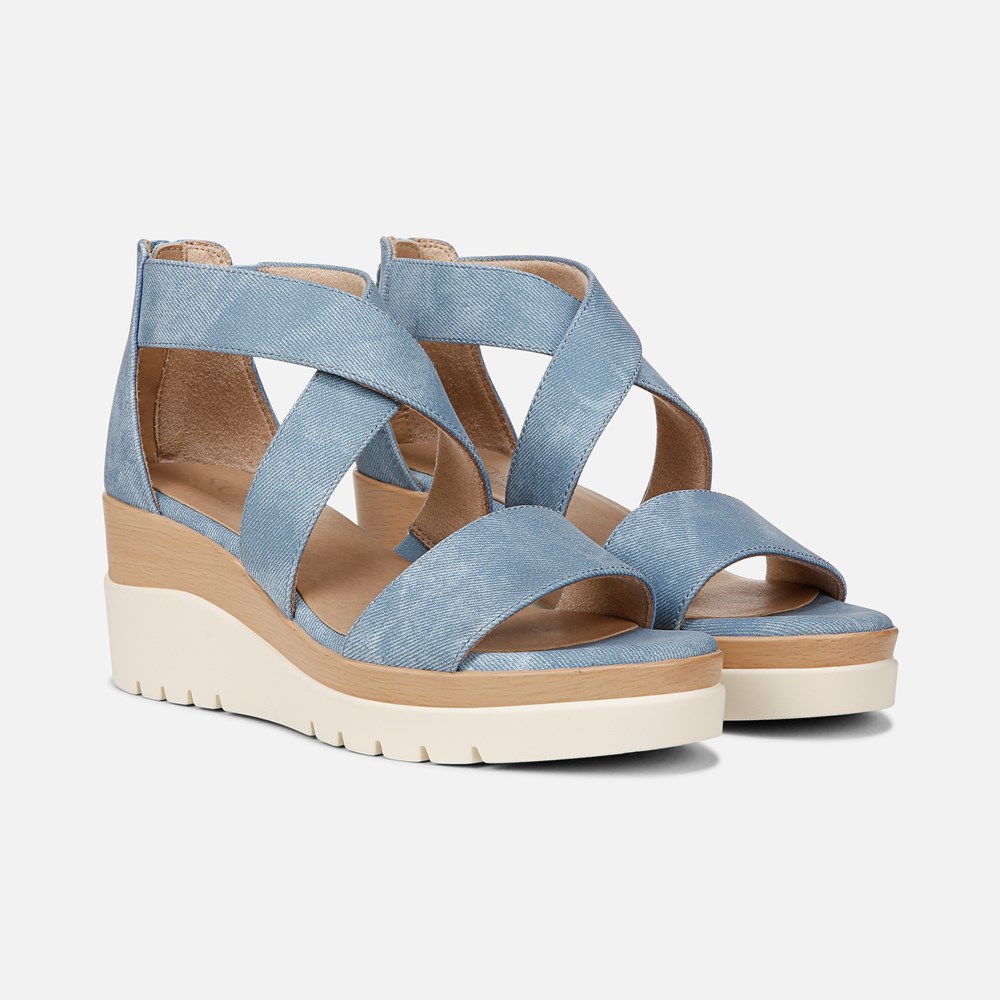 Naturalizer Soul Goodtimes Wedge Sandal - Mid Blue Fabric Naturalizer Soul Goodtimes Wedge Sandal - Mid Blue Fabric