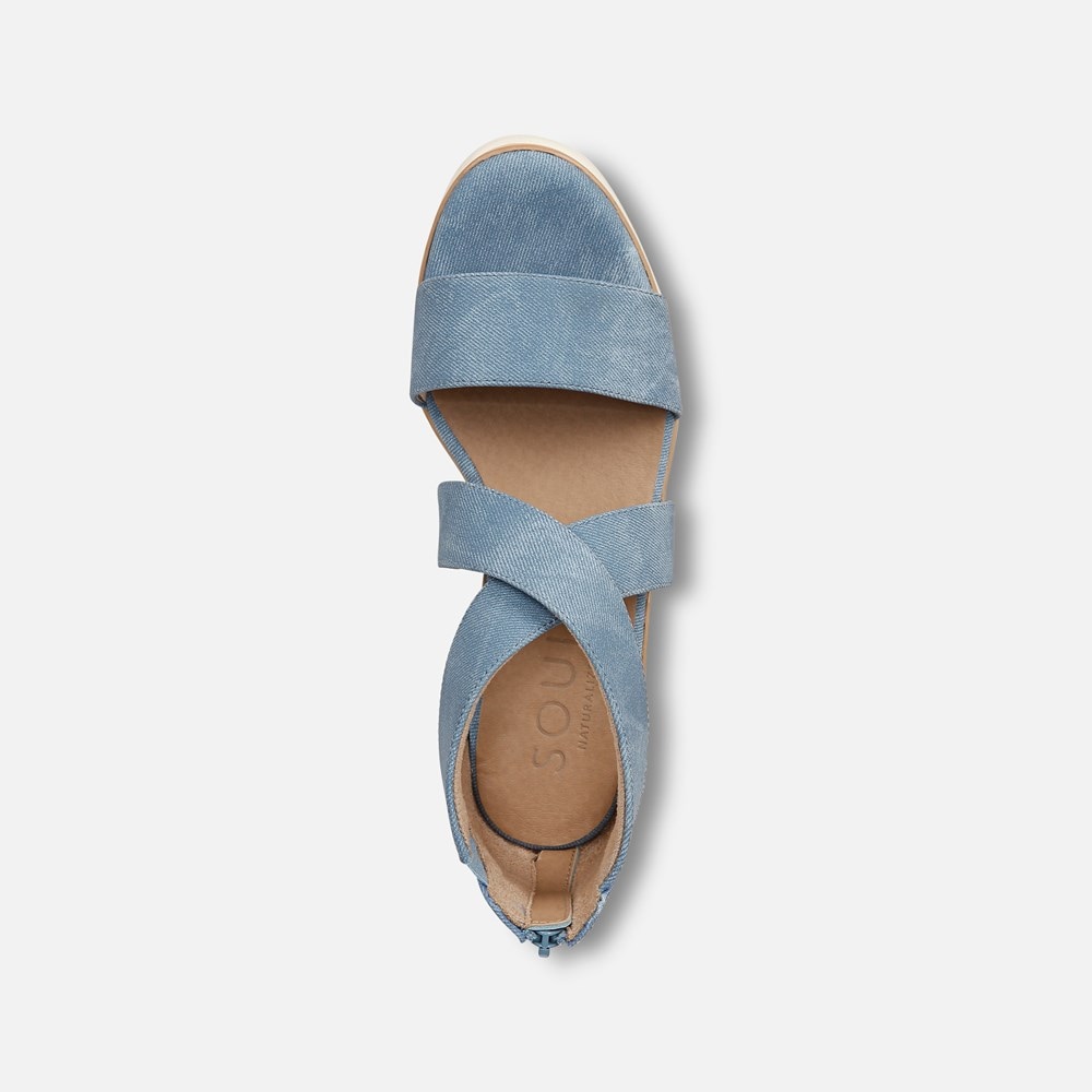Naturalizer Soul Goodtimes Wedge Sandal - Mid Blue Fabric Naturalizer Soul Goodtimes Wedge Sandal - Mid Blue Fabric