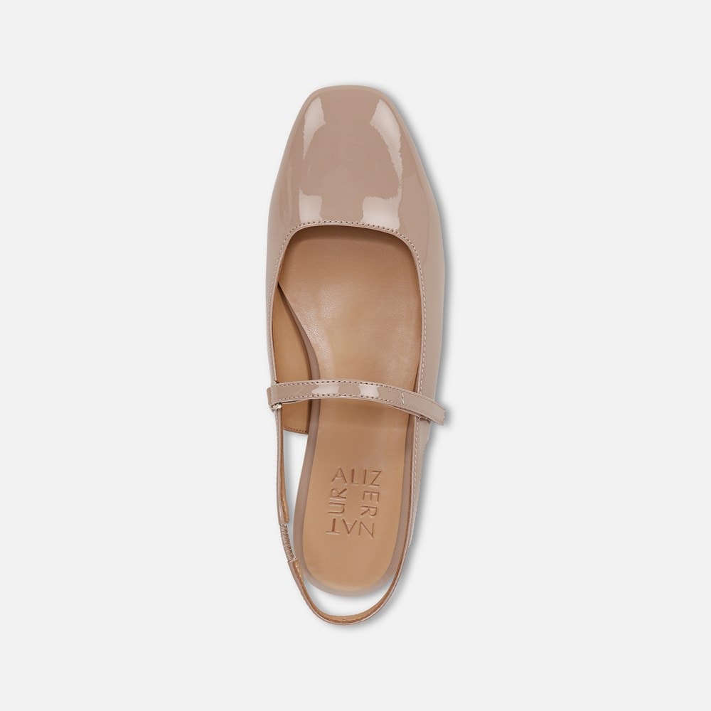 Naturalizer Connie Mary Jane Slingback Flat - Warm Taupe Patent Faux Leather Naturalizer Connie Mary Jane Slingback Flat - Warm Taupe Patent Faux Leather