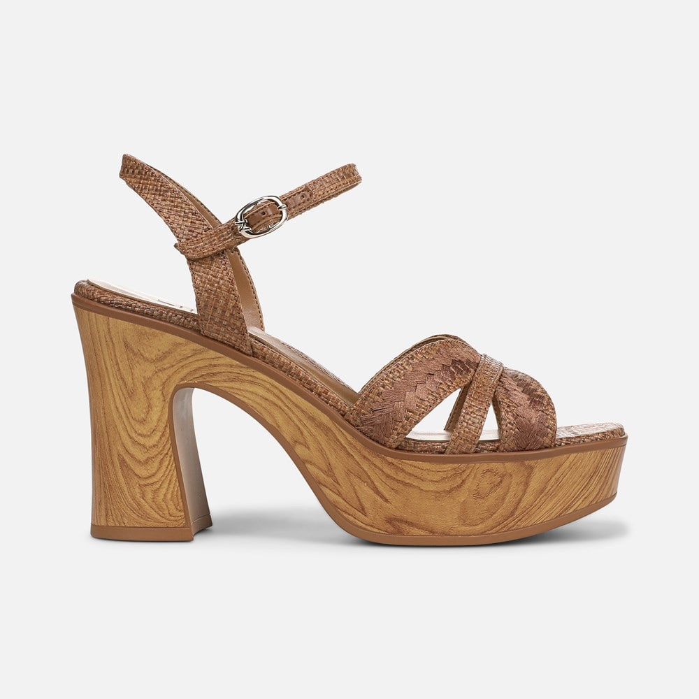Naturalizer Katalina Platform Sandal - Brown Raffia Fabric