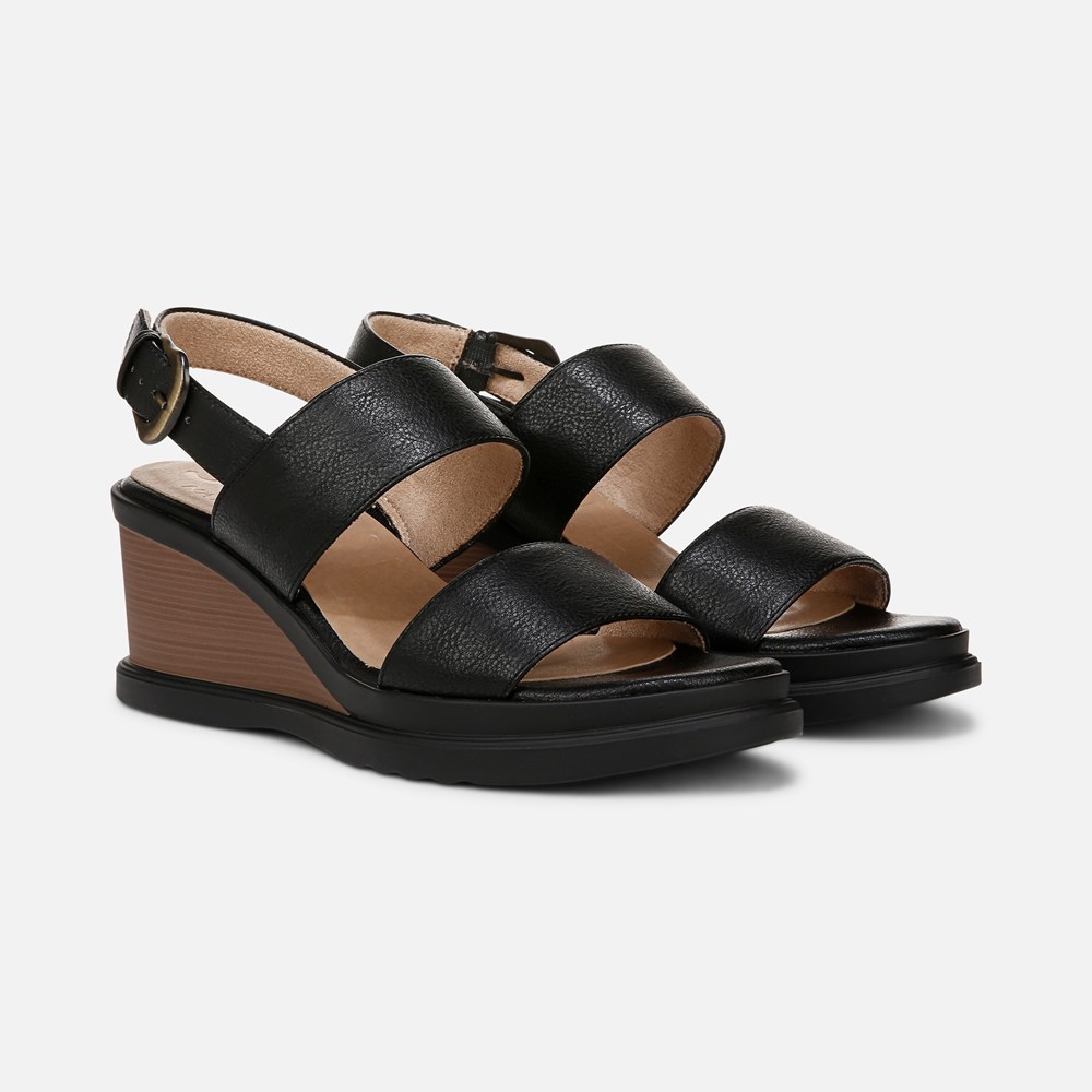 Naturalizer SOUL Livia Wedge Sandal - Black Faux Leather