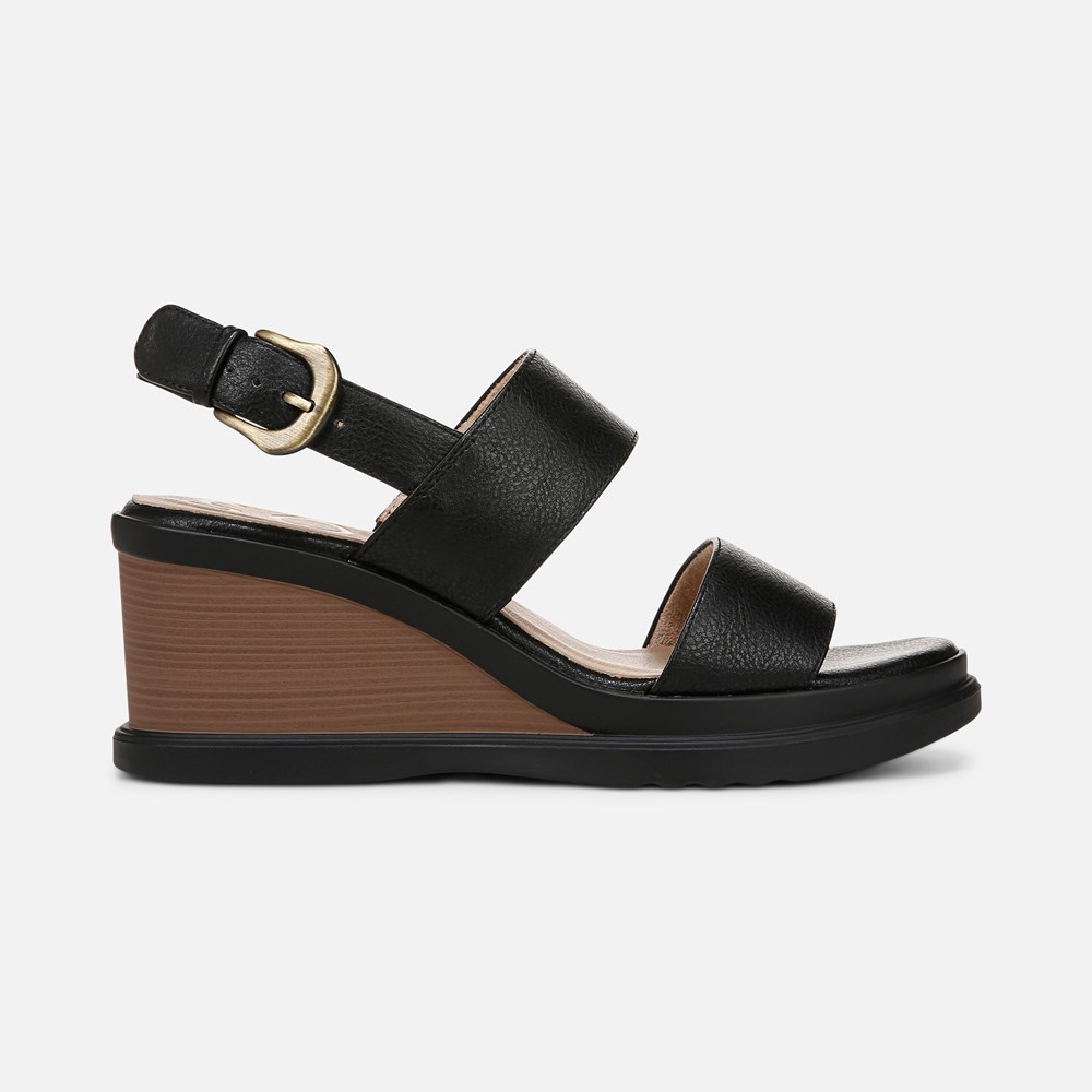 Naturalizer SOUL Livia Wedge Sandal - Black Faux Leather Naturalizer SOUL Livia Wedge Sandal - Black Faux Leather